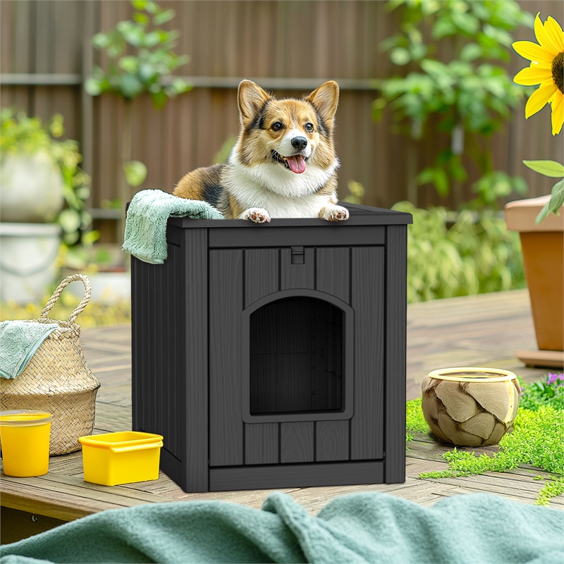 CRO Decor Black Outdoor Pet House Suitable for Small and Meium-sized Pets