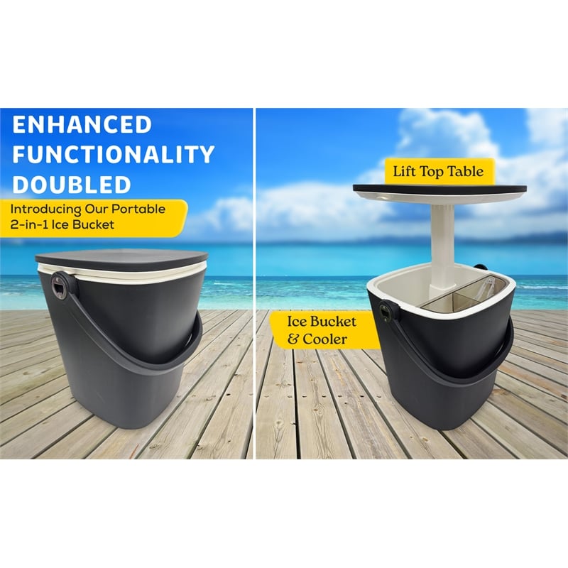 CRO Decor Black Outdoor Adjustable Portable Bar Table with Ice Bucket