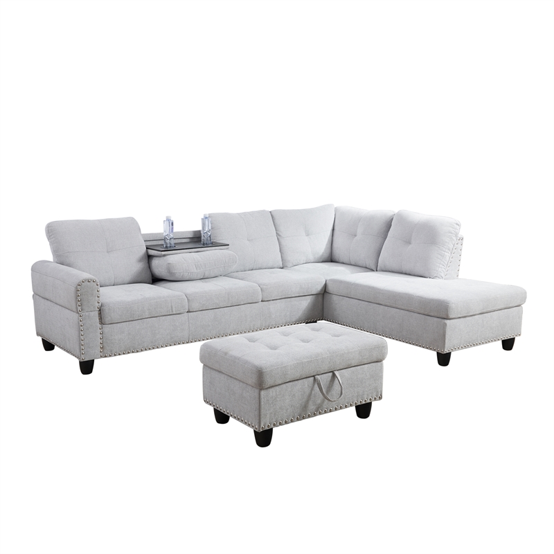 CRO Decor Gray White Flannel 3-Piece Couch Living Room Sofa Set