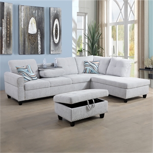 CRO Decor Gray White Flannel 3-Piece Couch Living Room Sofa Set