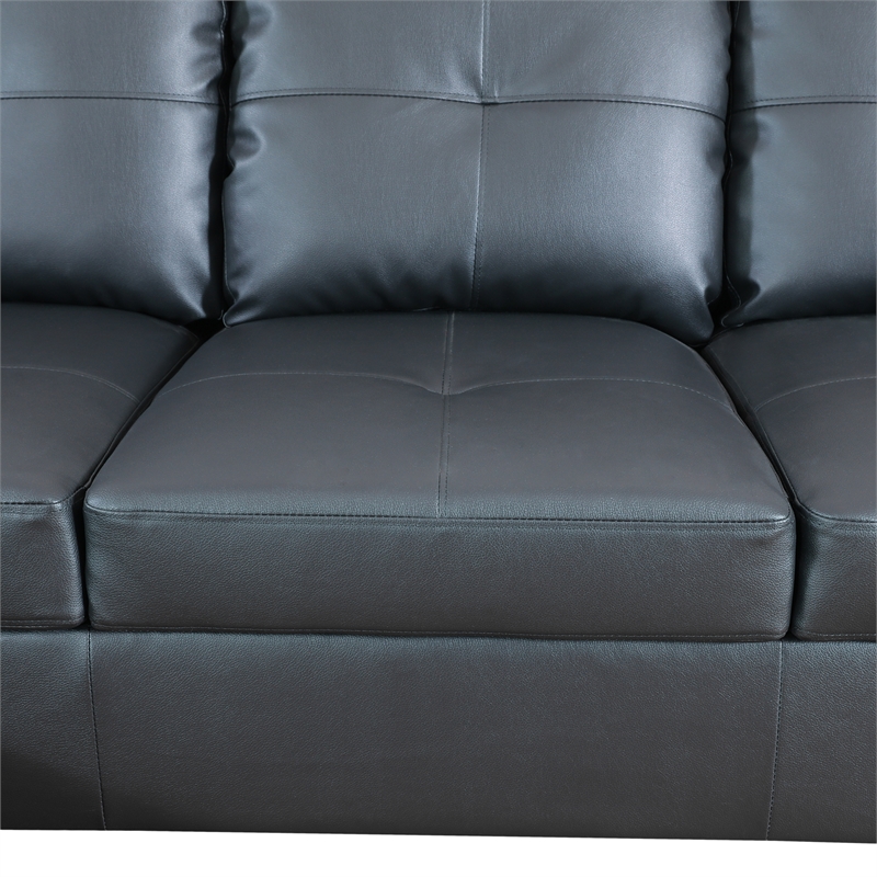 CRO Decor Black Faux Leather 3-Piece Couch Living Room Sofa Set