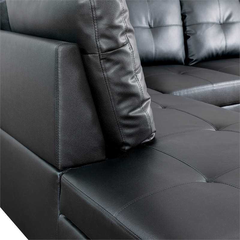 CRO Decor Black Faux Leather 3-Piece Couch Living Room Sofa Set
