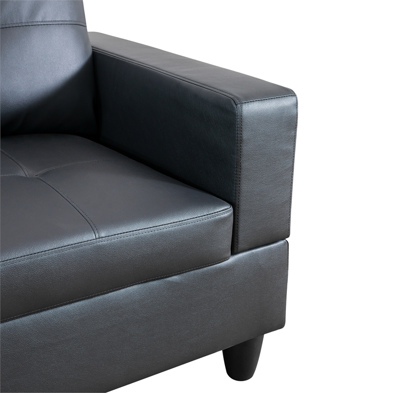 CRO Decor Black Faux Leather 3-Piece Couch Living Room Sofa Set