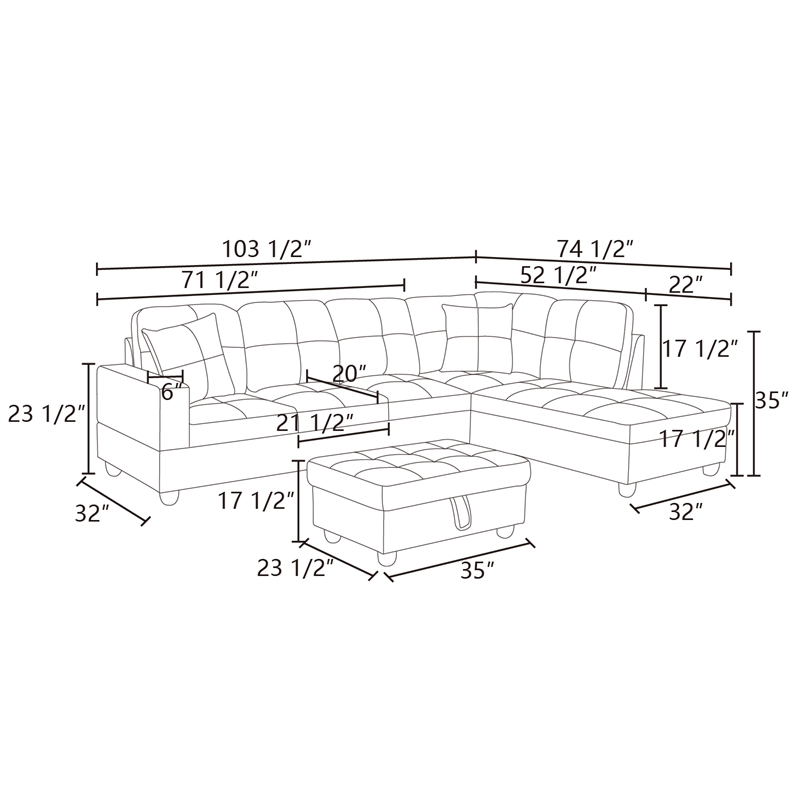 CRO Decor Black Faux Leather 3-Piece Couch Living Room Sofa Set