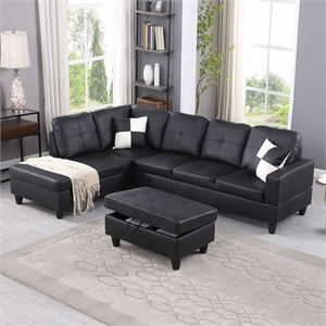 CRO Decor Black Faux Leather 3-Piece Couch Living Room Sofa Set