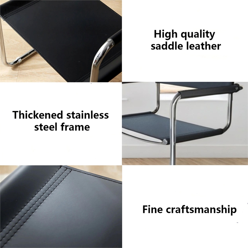 CRO Decor Modern Faux Leather Stainless Steel Chair with Two-piece Set in Black