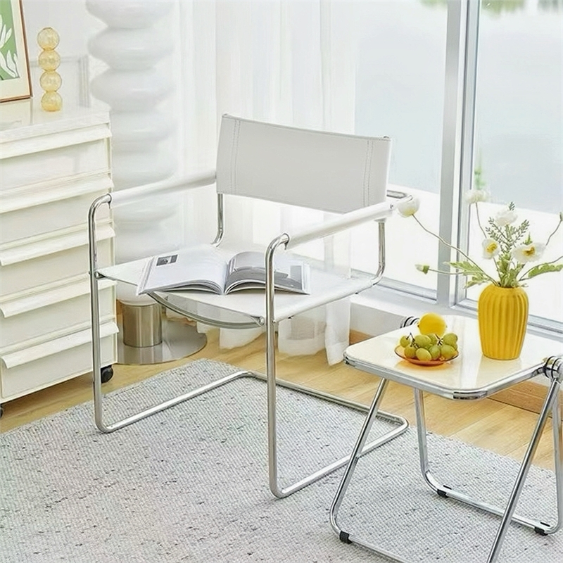 CRO Decor Modern Faux Leather Stainless Steel Chair with Two-piece Set in White