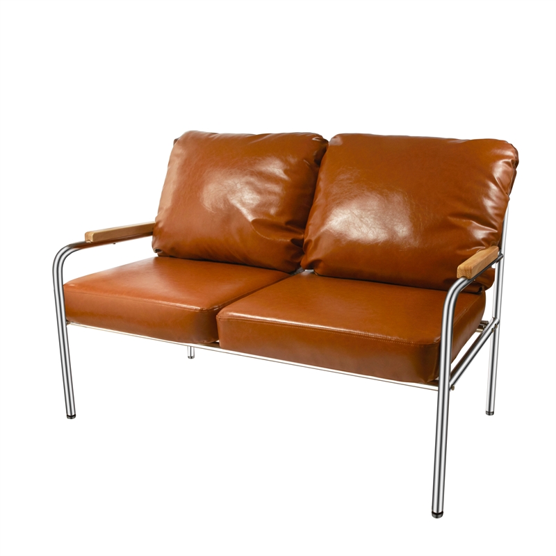 CRO Decor Stainless Steel Leather Sofa (2pc) - Brown