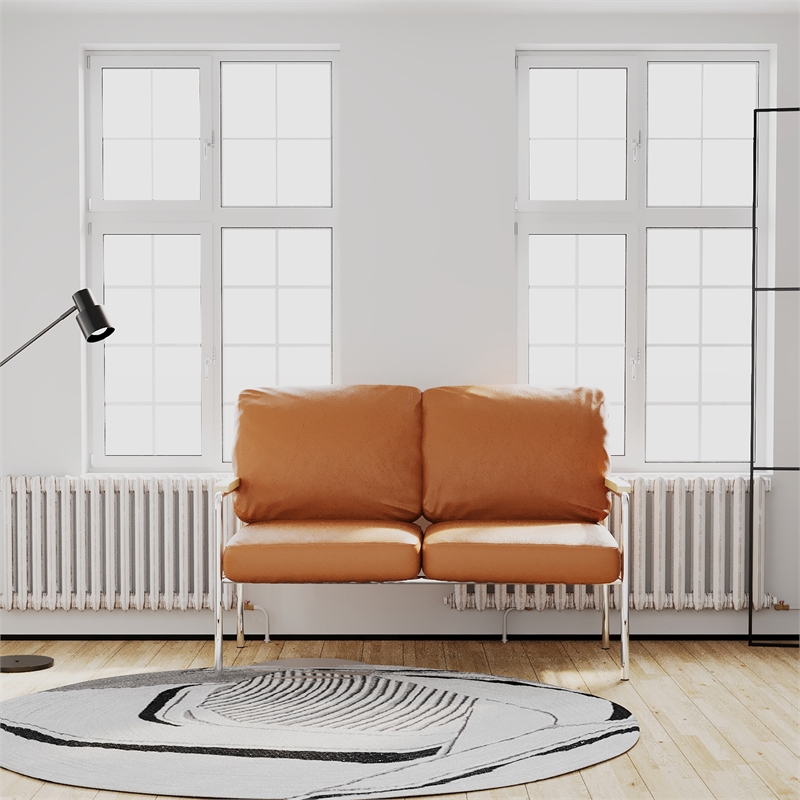 CRO Decor Stainless Steel Leather Sofa (2pc) - Brown