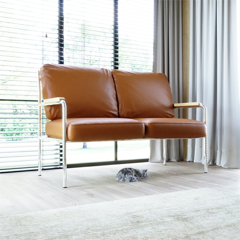 CRO Decor Stainless Steel Leather Sofa (2pc) - Brown