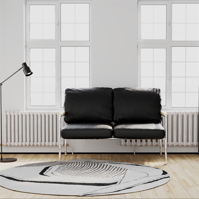 CRO Decor Stainless Steel Leather Sofa (2pc) - Black