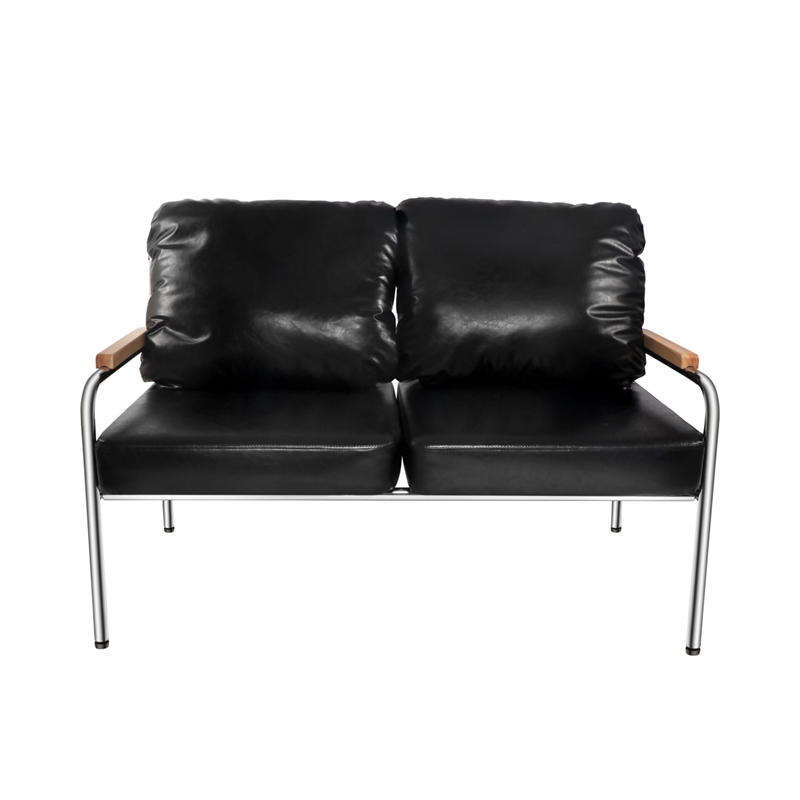 CRO Decor Stainless Steel Leather Sofa (2pc) - Black