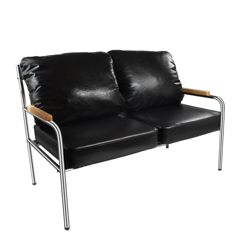 CRO Decor Stainless Steel Leather Sofa (2pc) - Black