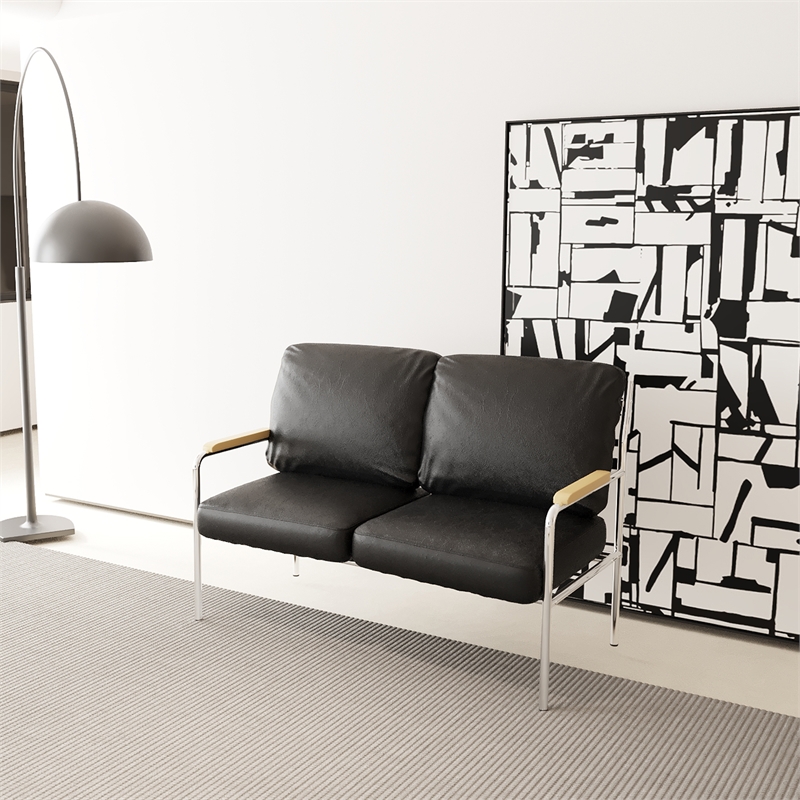 CRO Decor Stainless Steel Leather Sofa (2pc) - Black