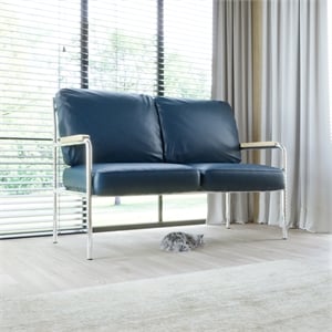 CRO Decor Stainless Steel Leather Sofa (2pc) - Blue