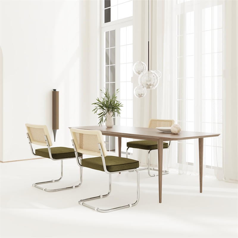 CRO Decor Stainless steel rattan backrest velvet cushion chair (2pc) - Green