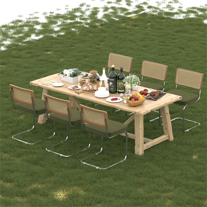 CRO Decor Stainless steel rattan backrest velvet cushion chair (2pc) - Green