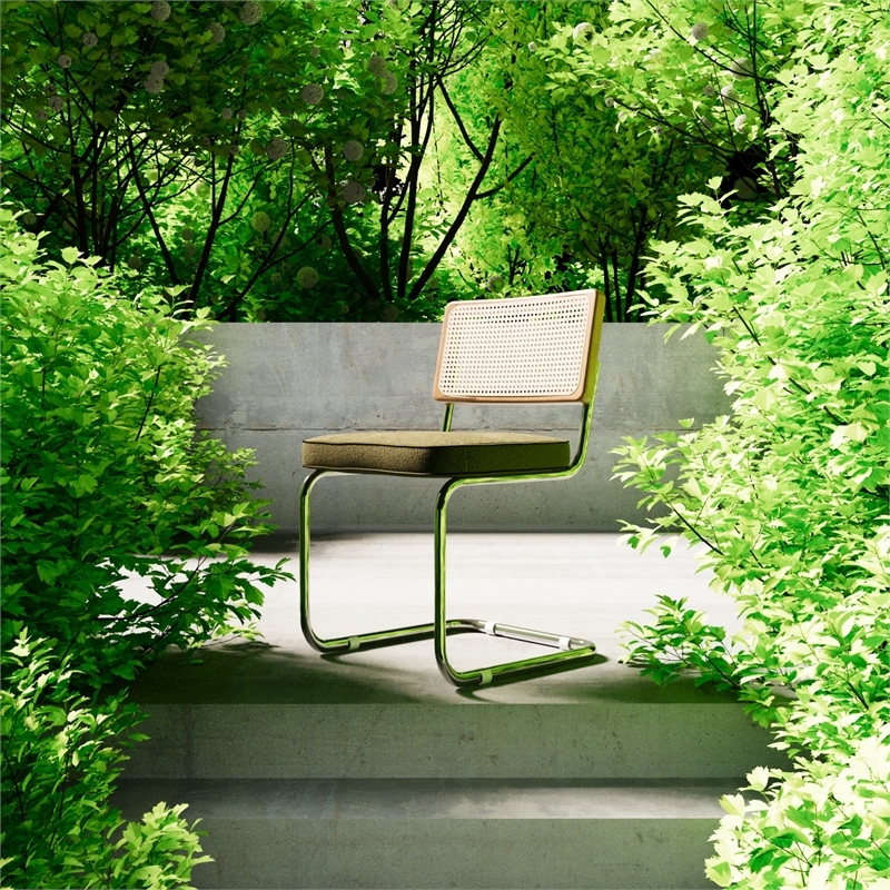 CRO Decor Stainless steel rattan backrest velvet cushion chair (2pc) - Green