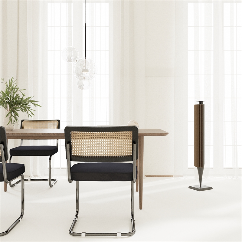 CRO Decor Stainless steel rattan backrest velvet cushion chair (2pc) - Black