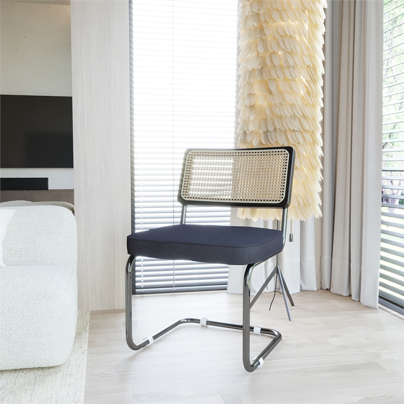 CRO Decor Stainless steel rattan backrest velvet cushion chair (2pc) - Black