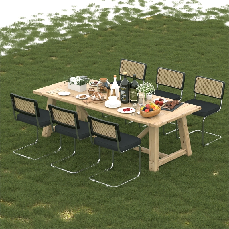 CRO Decor Stainless steel rattan backrest velvet cushion chair (2pc) - Black