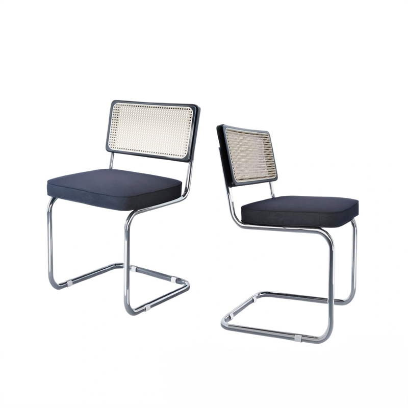 CRO Decor Stainless steel rattan backrest velvet cushion chair (2pc) - Black