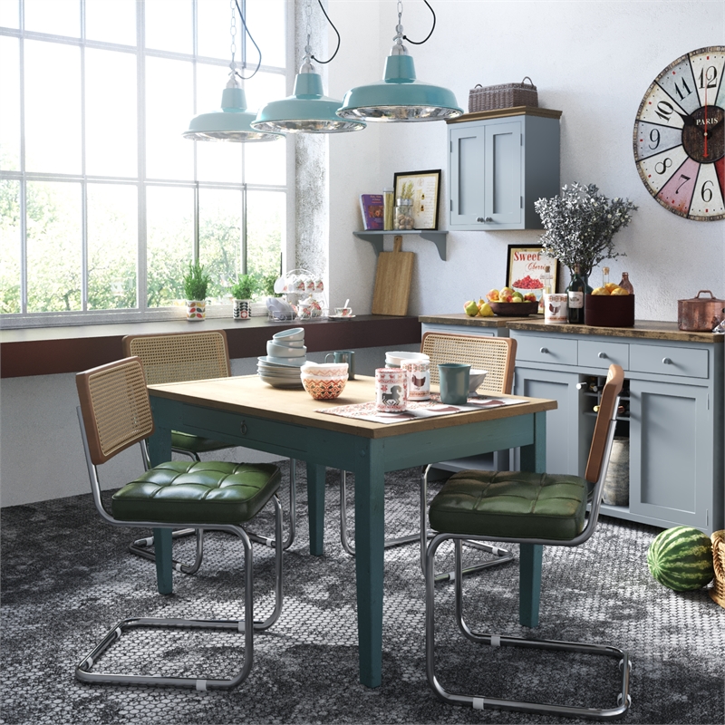 CRO Decor Stainless steel rattan backrest pu leather cushion chair (2pc) - Green