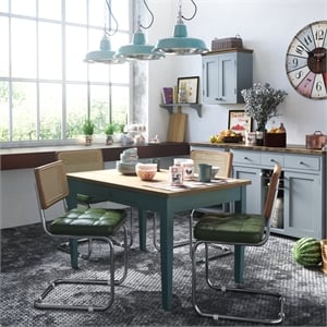 CRO Decor Stainless steel rattan backrest pu leather cushion chair (2pc) - Green