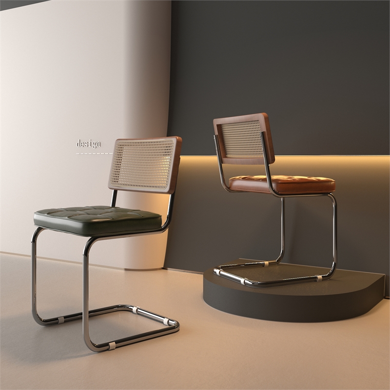 CRO Decor Stainless steel rattan backrest pu leather cushion chair (2pc) - Green