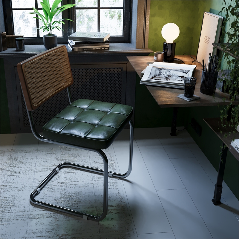 CRO Decor Stainless steel rattan backrest pu leather cushion chair (2pc) - Green