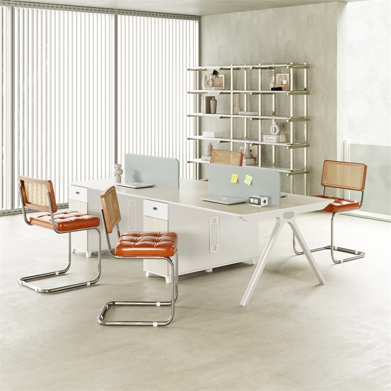 CRO Decor Stainless steel rattan backrest pu leather cushion chair (2pc) - Brown