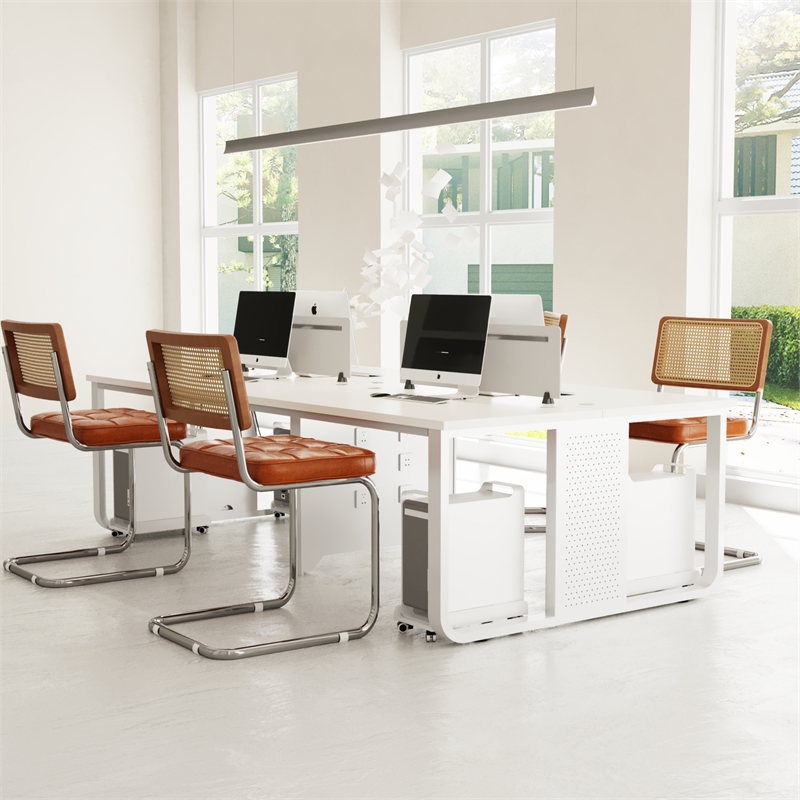 CRO Decor Stainless steel rattan backrest pu leather cushion chair (2pc) - Brown