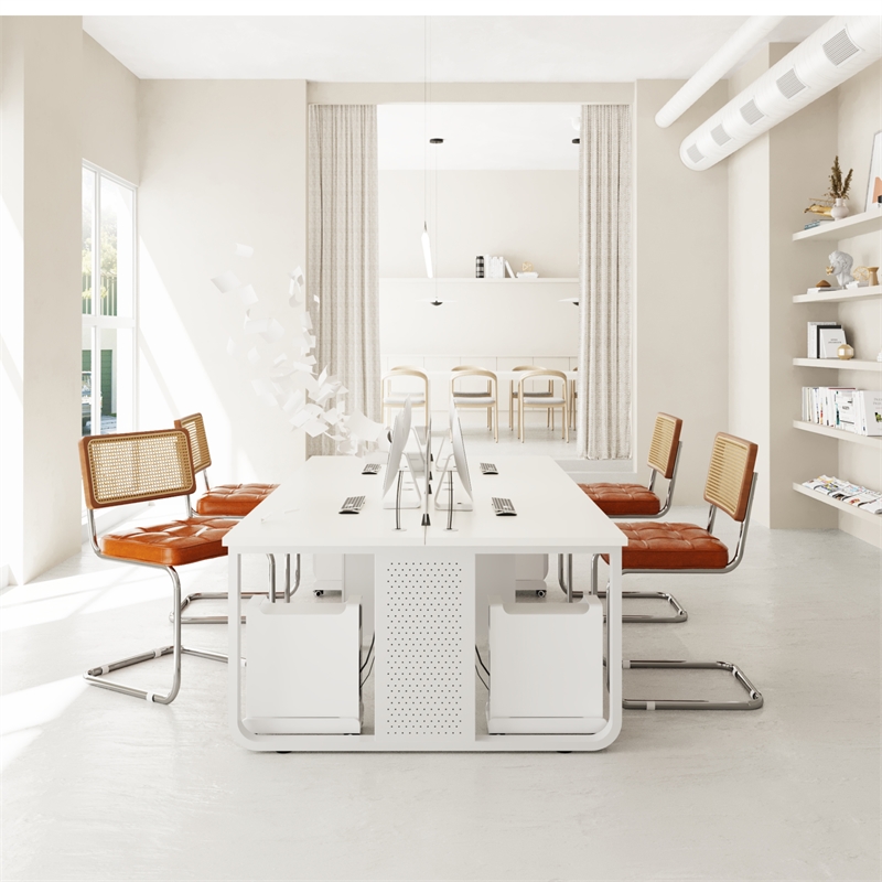 CRO Decor Stainless steel rattan backrest pu leather cushion chair (2pc) - Brown