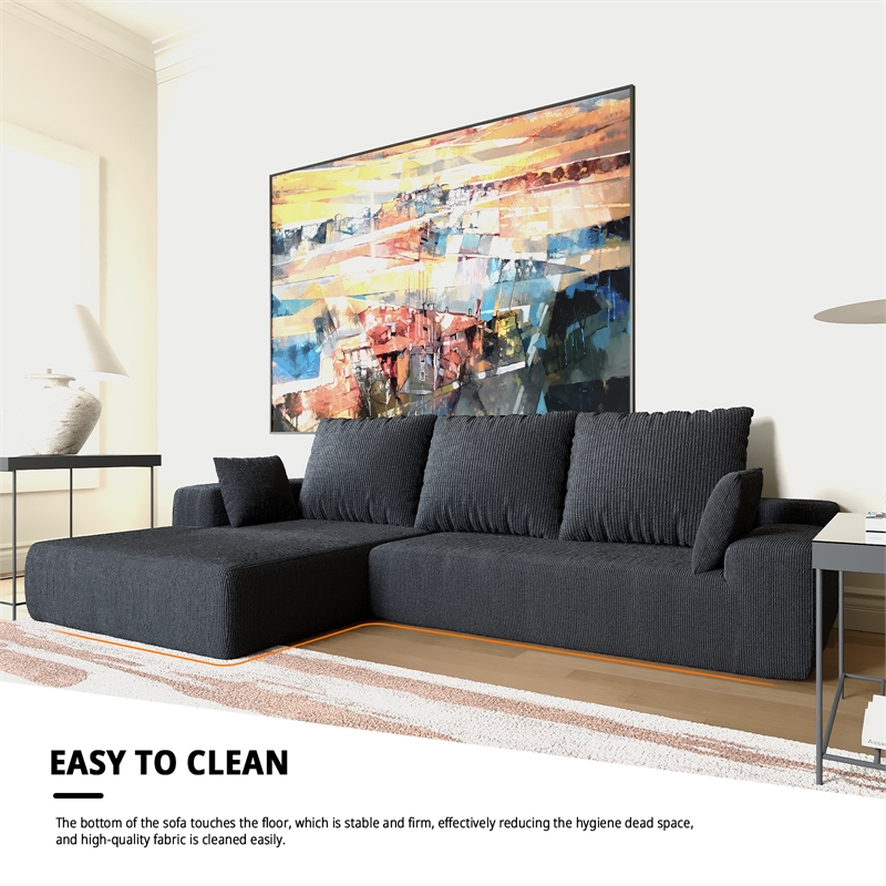 CRO Decor L-shaped Corduroy free-install fully foam-filled Compressed sofa