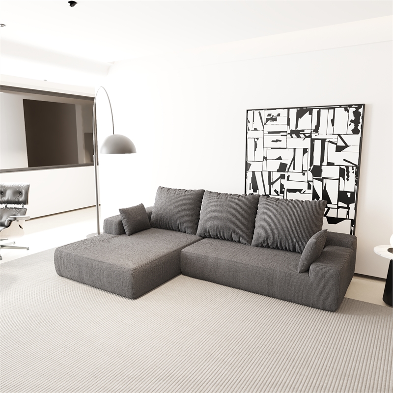 CRO Decor L-shaped Corduroy free-install fully foam-filled Compressed sofa