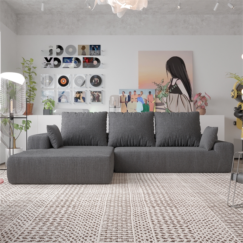 CRO Decor L-shaped Corduroy free-install fully foam-filled Compressed sofa