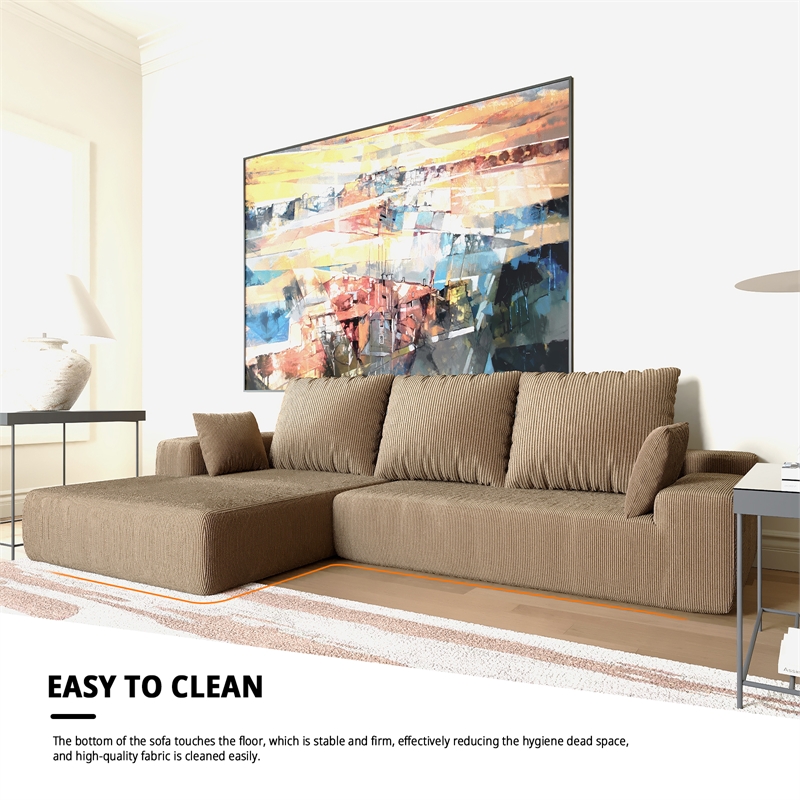 CRO Decor L-shaped Corduroy free-install fully foam-filled living room sofa