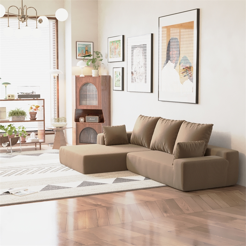 CRO Decor L-shaped Corduroy free-install fully foam-filled living room sofa
