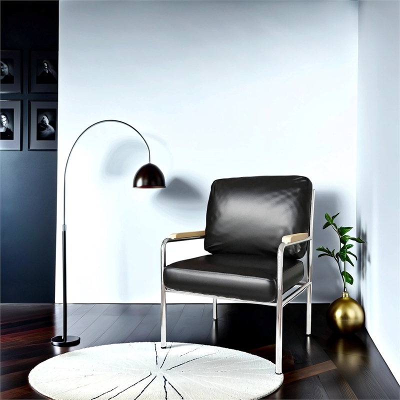 CRO Decor Stainless Steel Leather Sofa (1pc) - Black