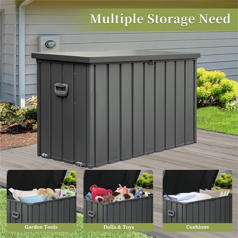 CRO Decor 200 Gallon Black Metal Outdoor Waterproof Storag Box for Yard