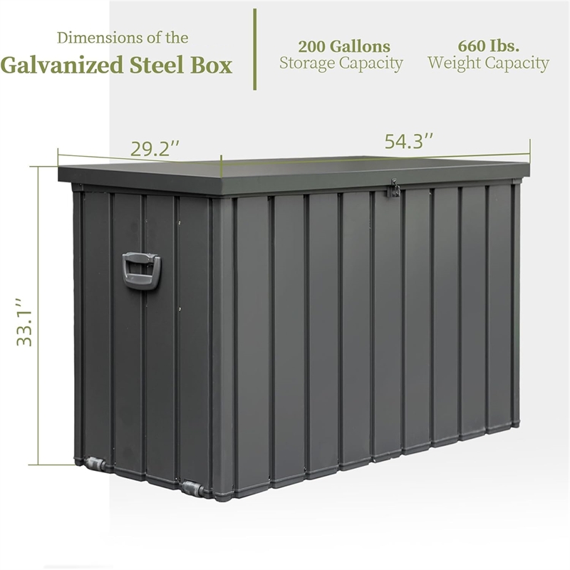 CRO Decor 200 Gallon Black Metal Outdoor Waterproof Storag Box for Yard