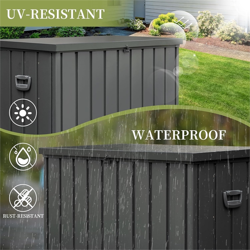 CRO Decor 200 Gallon Black Metal Outdoor Waterproof Storag Box for Yard