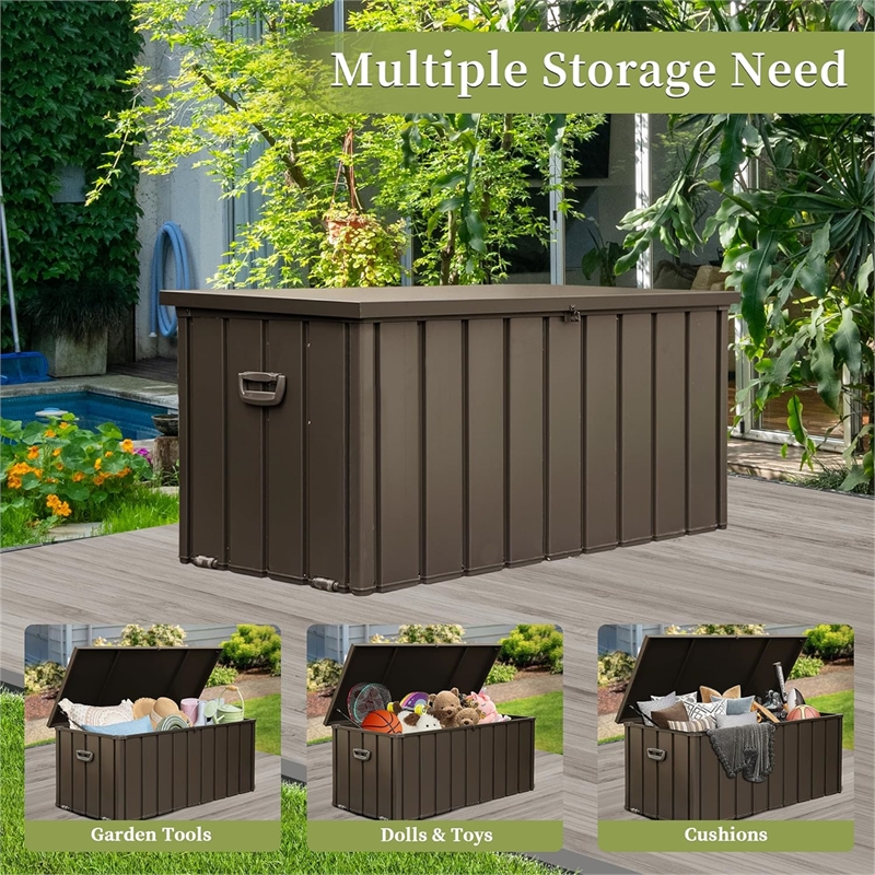 CRO Decor 160 Gallon Brown Metal Outdoor Waterproof Storag Box for Yard