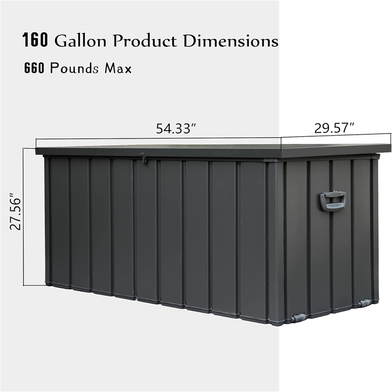 CRO Decor 160 Gallon Black Metal Outdoor Waterproof Storag Box for Yard