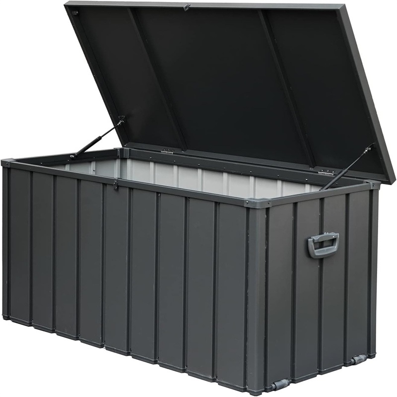 CRO Decor 160 Gallon Black Metal Outdoor Waterproof Storag Box for Yard