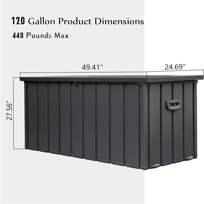 CRO Decor 120 Gallon Black Metal Outdoor Waterproof Storag Box for Yard