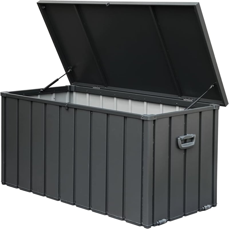 CRO Decor 150 Gallon Black Metal Outdoor Waterproof Storag Box for Yard