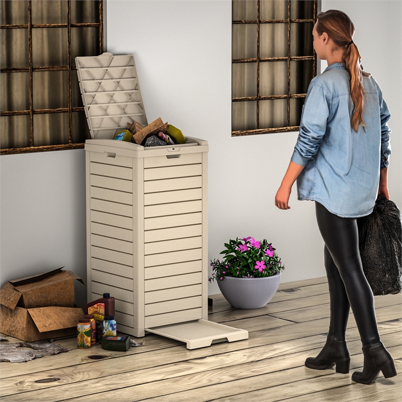 31 Gallon Light Coffee Plastic Outdoor Concealed Trash Can for Yard