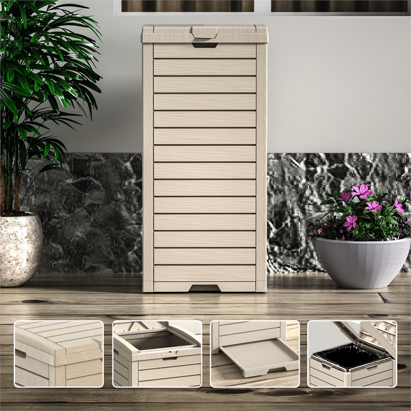 31 Gallon Light Coffee Plastic Outdoor Concealed Trash Can for Yard