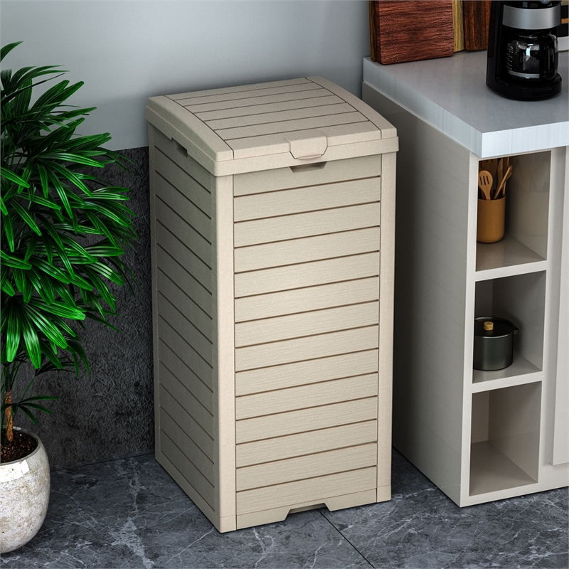 31 Gallon Light Coffee Plastic Outdoor Concealed Trash Can for Yard